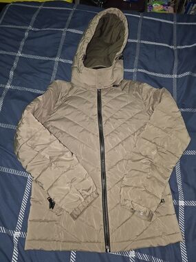 Guess Beige Hooded Quilted Puffer Jacket